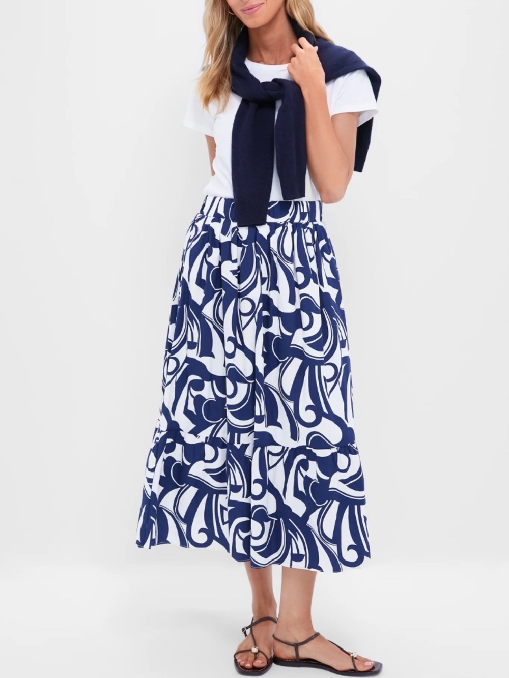 Navy & White Swirl Print Willard Maxi Skirt